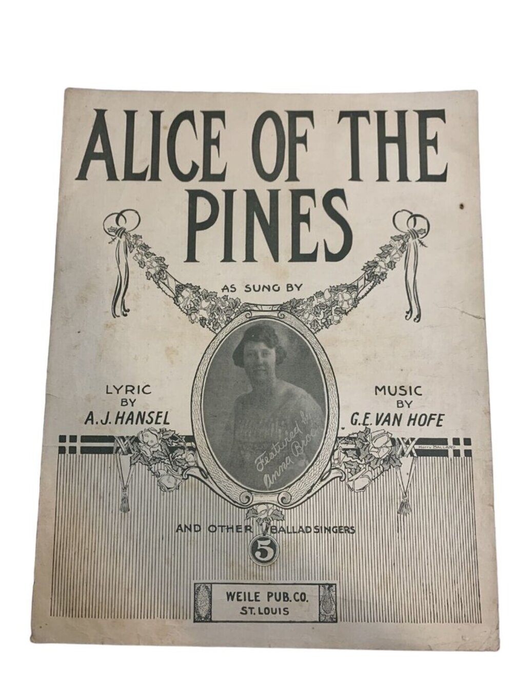 Alice of the Pines Vintage 1910s Sheet Music A.J. Hansel G.E. Van Hofe St. Louis